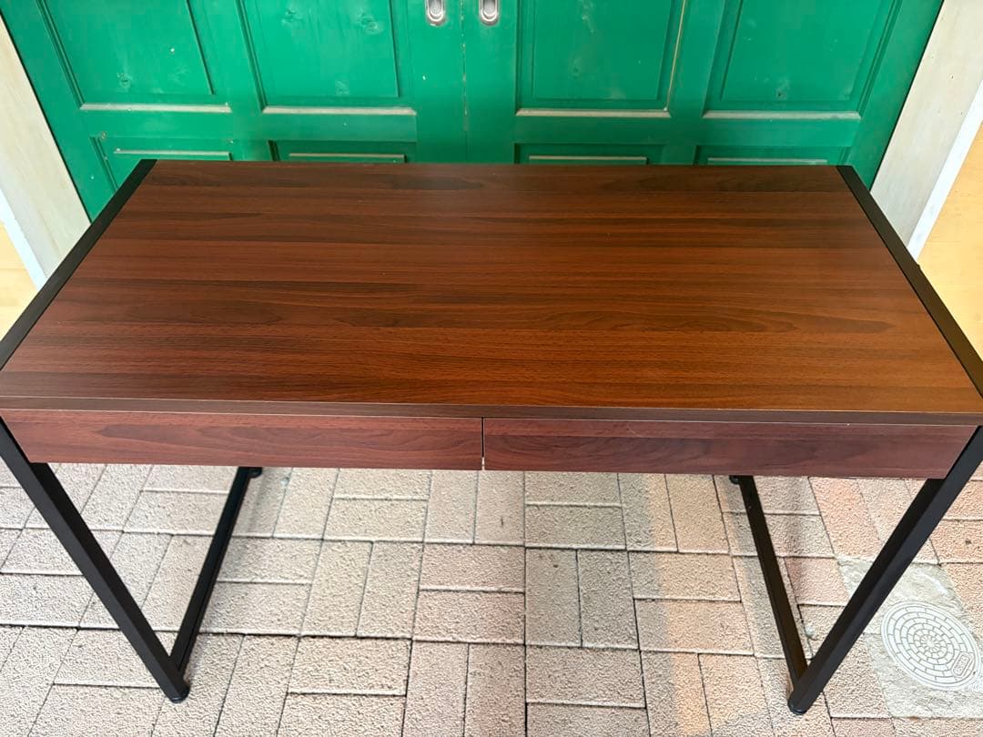 ★美品★ダークブラウン木製デスク 2引き出し 3段キャビネット 佐賀発