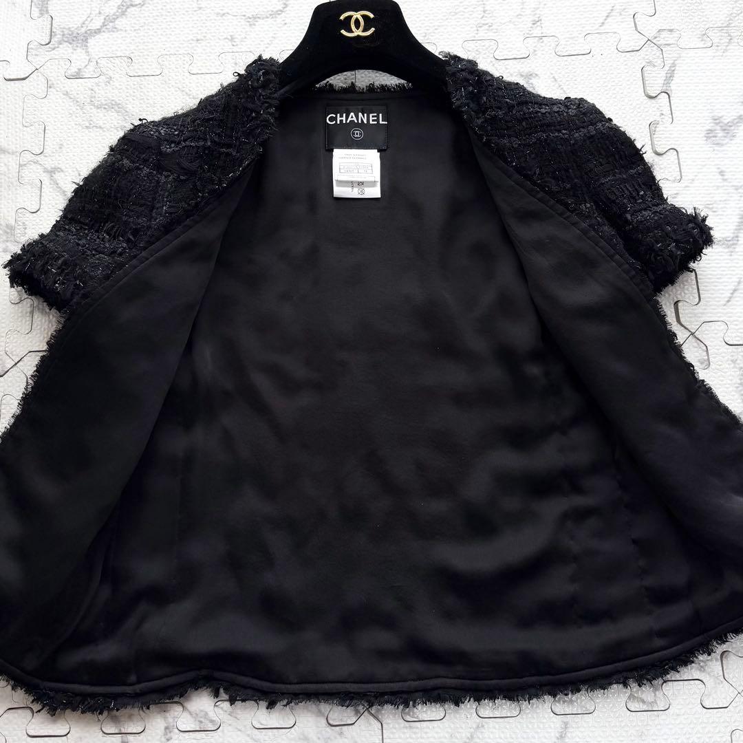 美品✨CHANEL ツイード 半袖 ノーカラージャケット ココマーク金具 05A