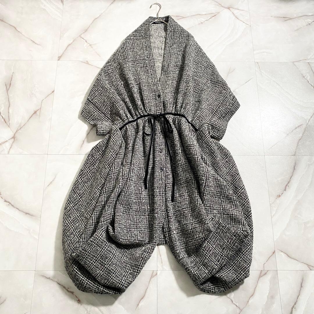 A18390 美品 リミフゥ ニットツイードドルマンコート グレンチェック S