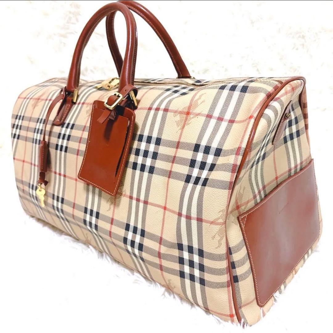 希少バーバリーロンドンノバチェックホースロゴレザー南京錠カギPVC大容量レア人気