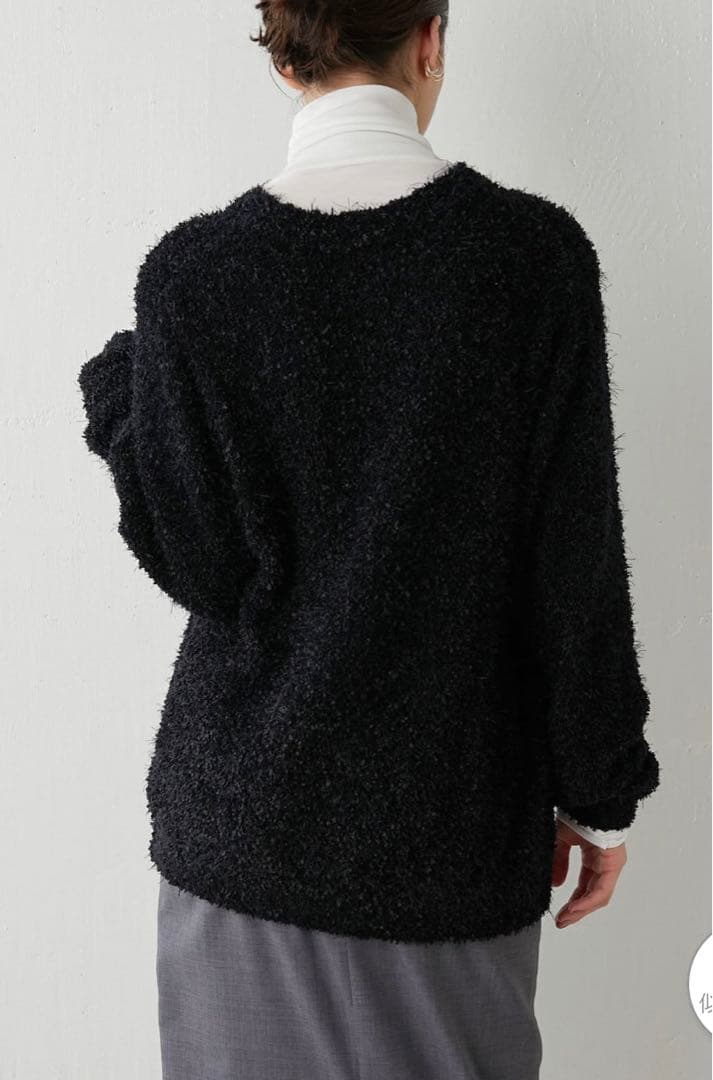 Whim Gazette ニットツイードボタンジャケットカーディガン_黒