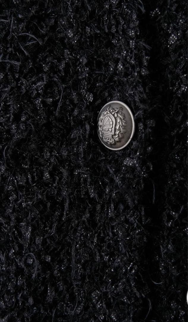 Whim Gazette ニットツイードボタンジャケットカーディガン_黒