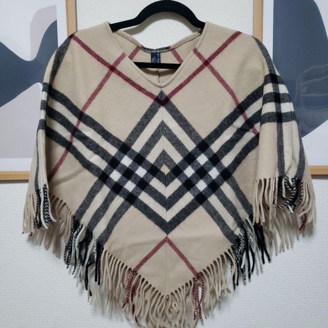 2/1限定価格です。BURBERRY チェック柄ポンチョ 100%ウール