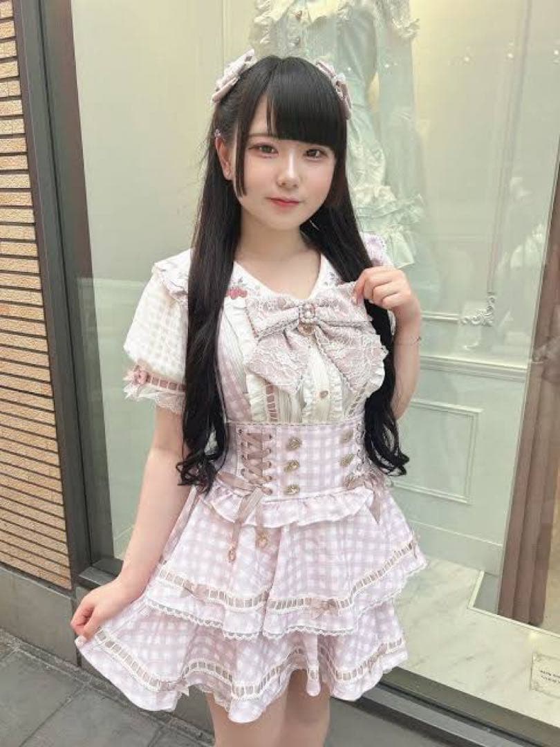 lizlisa はしごリボンギンガムティアードスカパン ピンク