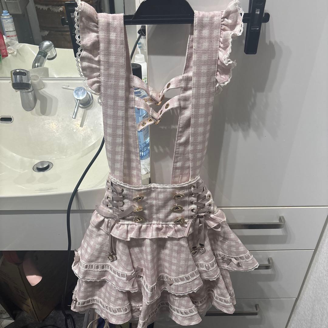 lizlisa はしごリボンギンガムティアードスカパン ピンク