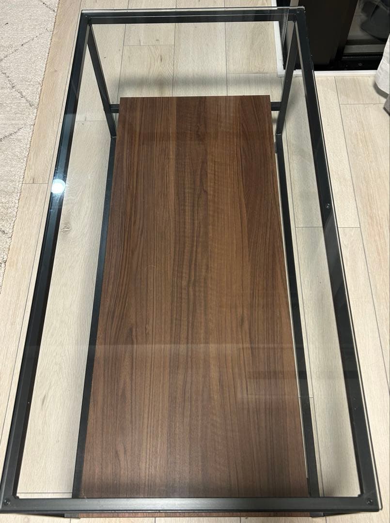 パモウナ　ガラス　ウォールナット　リビングテーブル　ローテーブル