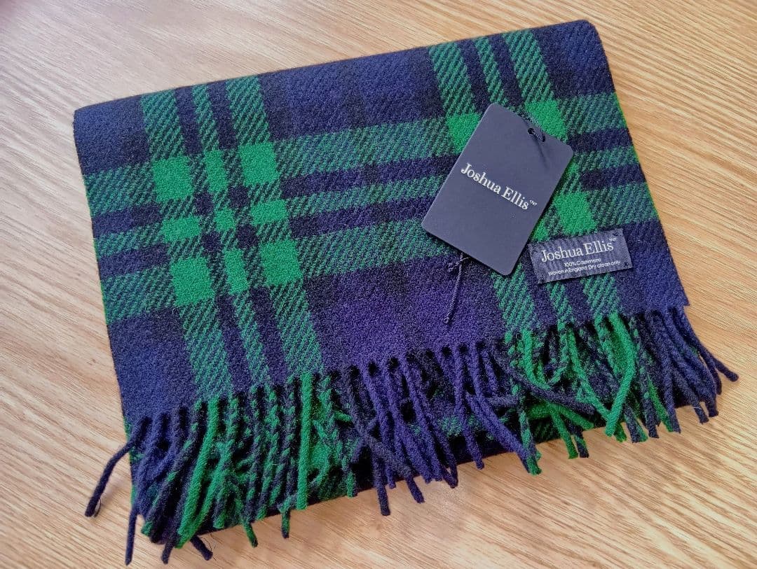 ジョシュアエリス カシミヤ100％マフラー ストール グリーンチェック