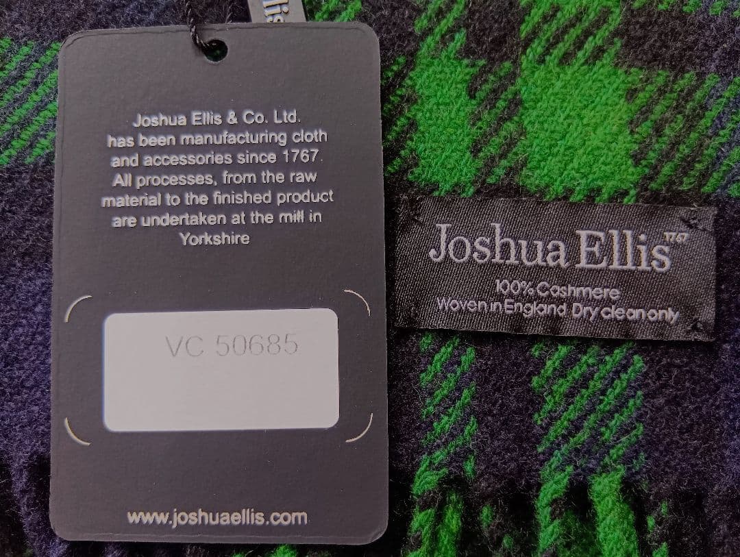 ジョシュアエリス カシミヤ100％マフラー ストール グリーンチェック