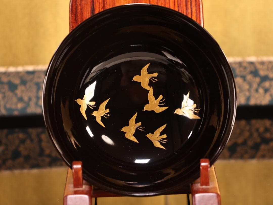 BK407　時代輪島塗　宝船図金蒔絵　波千鳥　吸物椀　1客　木製　茶道具 懐石