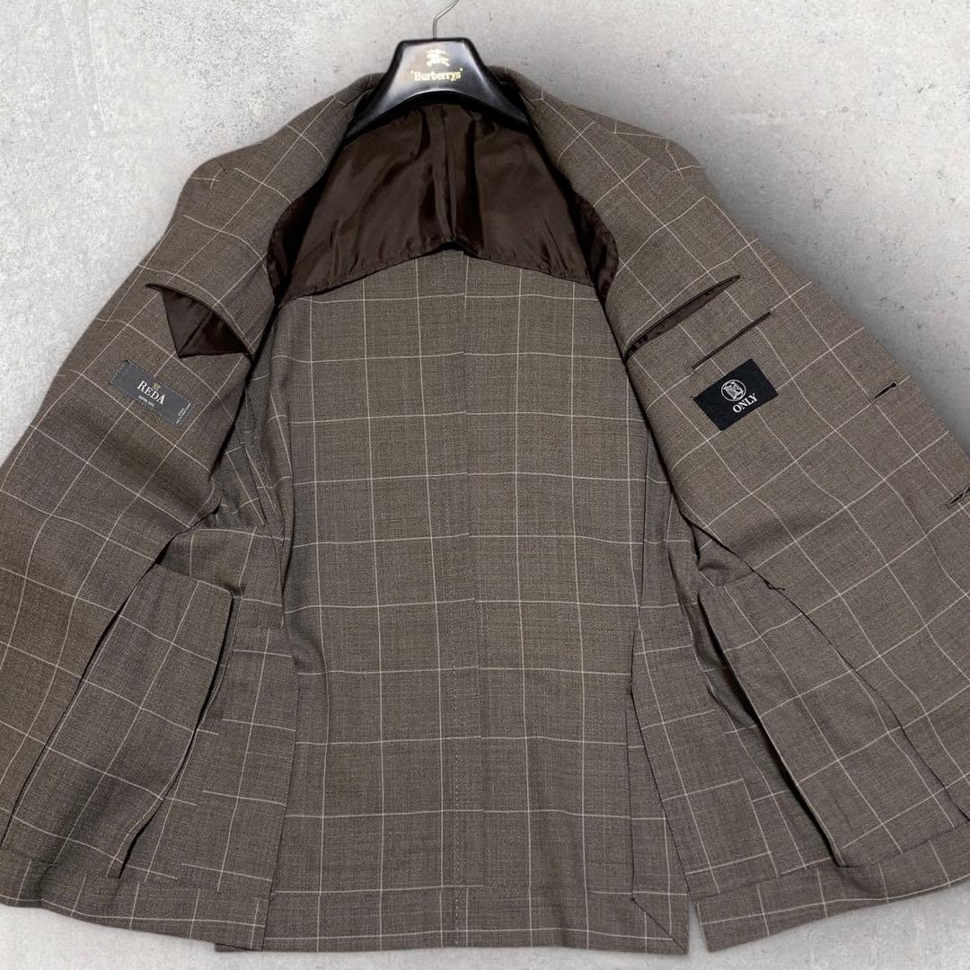 ONLY セットアップシングルスーツ REDA生地 チェック柄 ブラウン