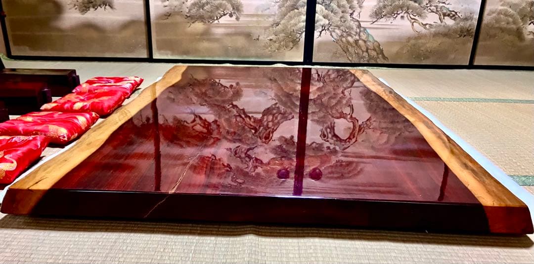 天然木一枚板 座卓テーブル 脚・座卓脚用小座布団付き