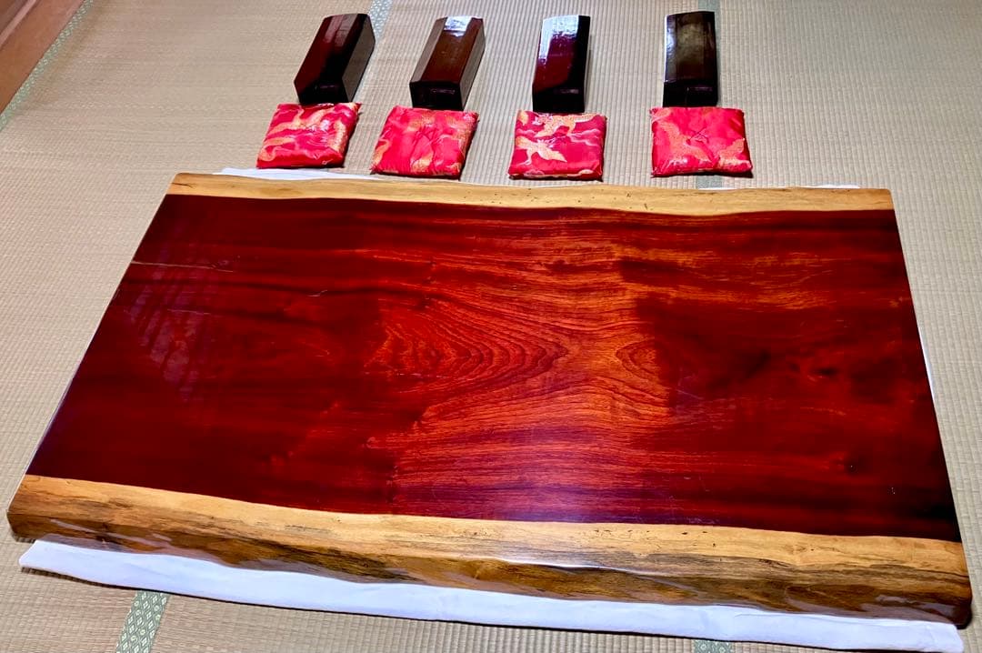 天然木一枚板 座卓テーブル 脚・座卓脚用小座布団付き