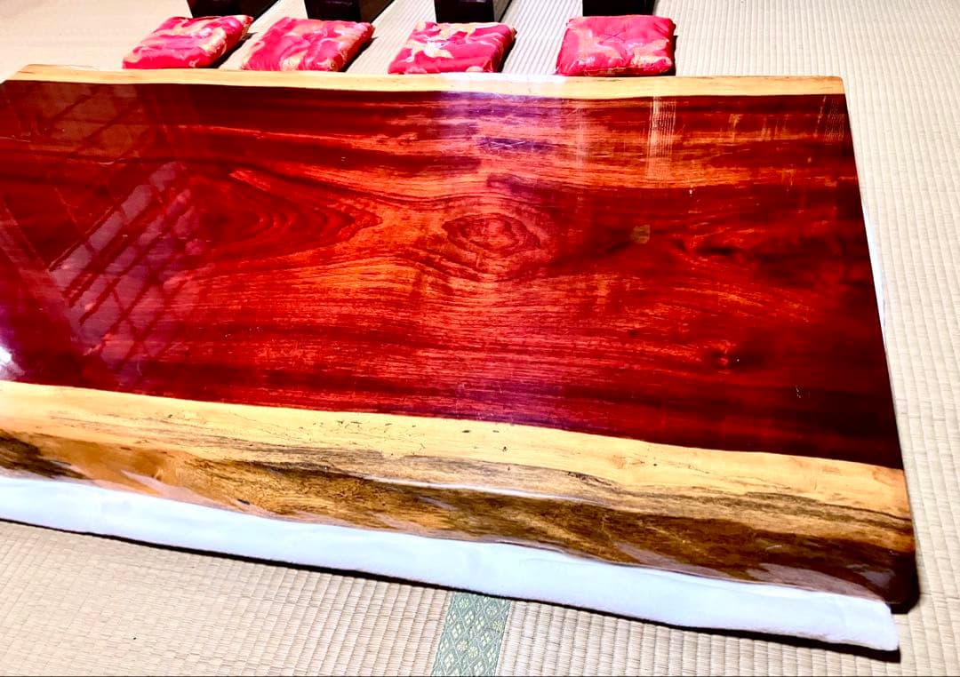 天然木一枚板 座卓テーブル 脚・座卓脚用小座布団付き