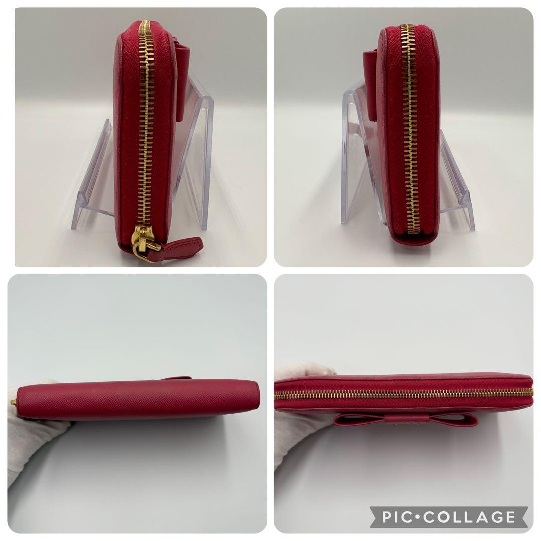 【美品】PRADA 長財布 ラウンド リボン メタルロゴ サフィアーノレザー