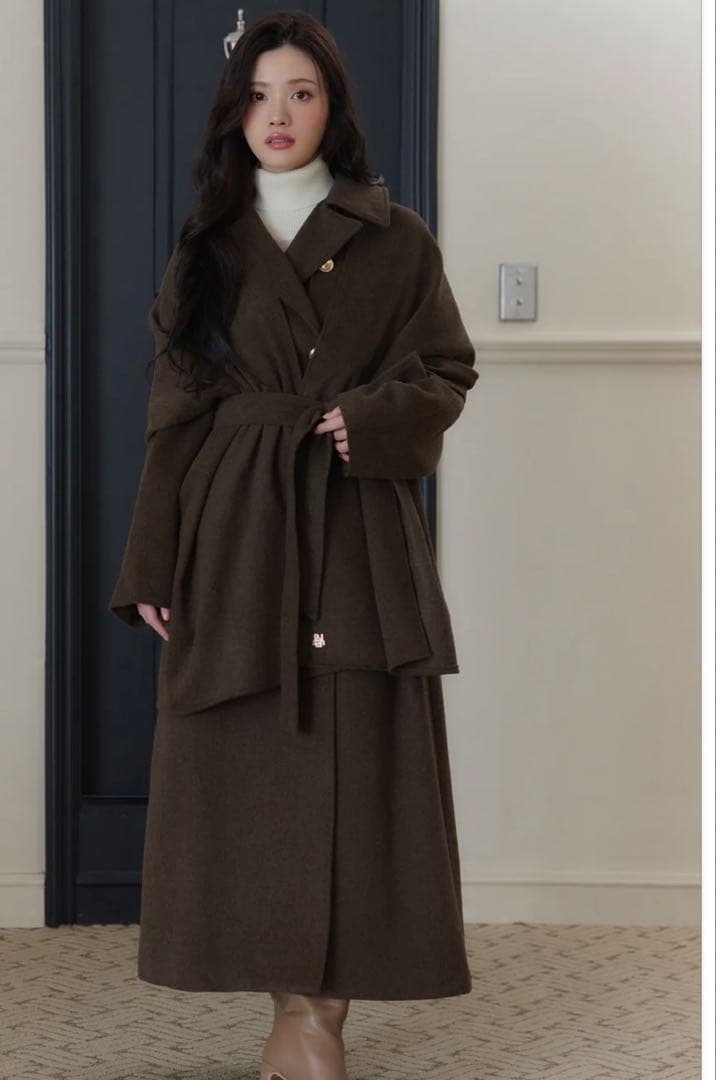 ポローラ poláura MANY WAYウールロングトレンチコート ブラウン