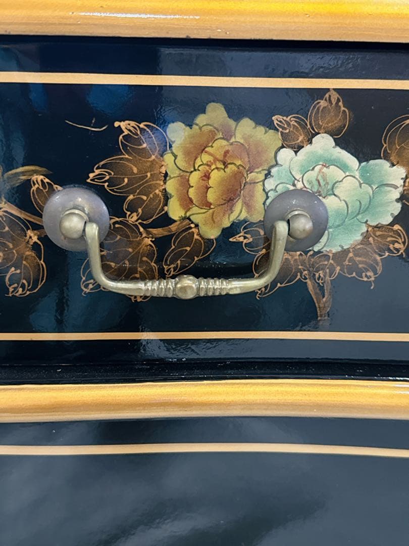 逸品 黒漆 中国美術 花鳥文様 キャビネット箪笥/アンティーク