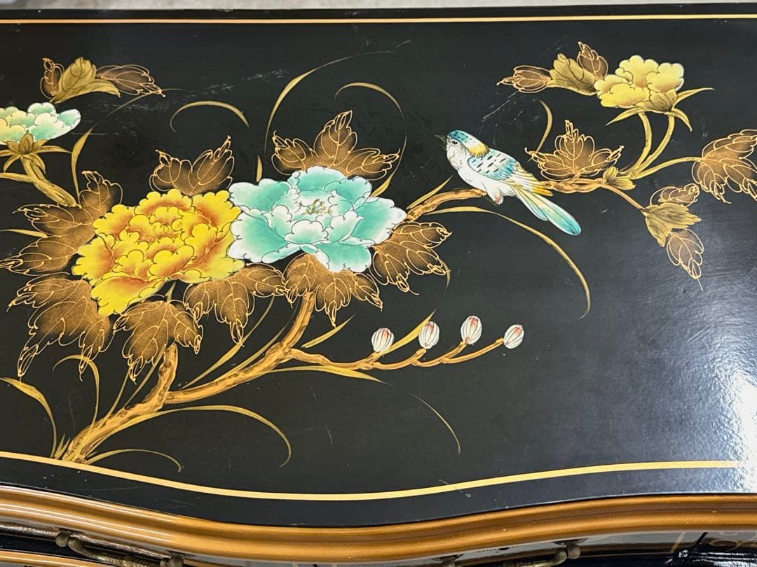 逸品 黒漆 中国美術 花鳥文様 キャビネット箪笥/アンティーク