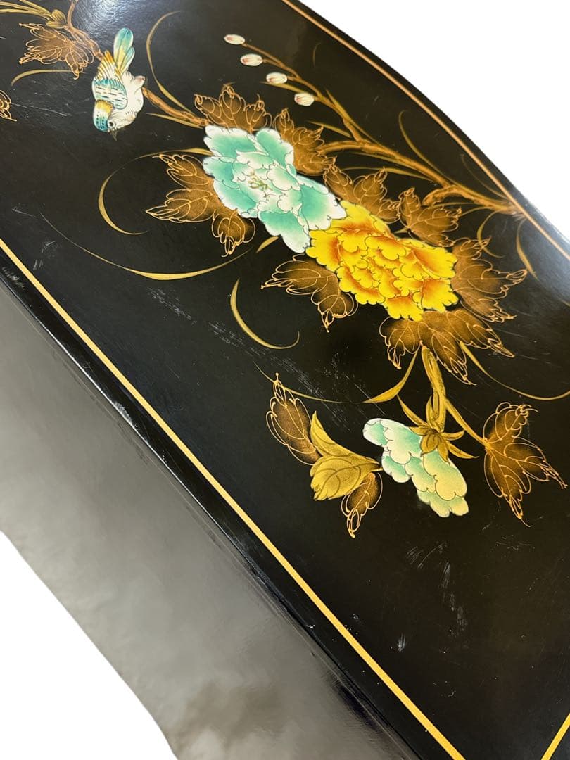 逸品 黒漆 中国美術 花鳥文様 キャビネット箪笥/アンティーク