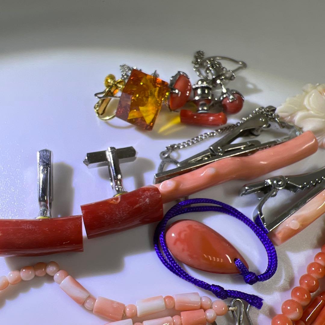 本赤珊瑚　ネックレス色々　袋込267g 東Y8-0122☆2F