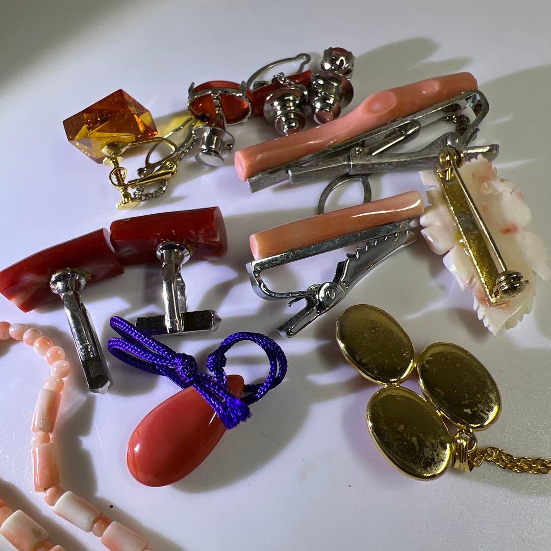 本赤珊瑚　ネックレス色々　袋込267g 東Y8-0122☆2F