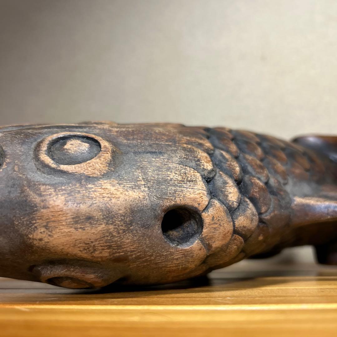 超メルカリ市　木彫　囲炉裏　自在鉤　魚横木　アンティーク　全長約４４cm