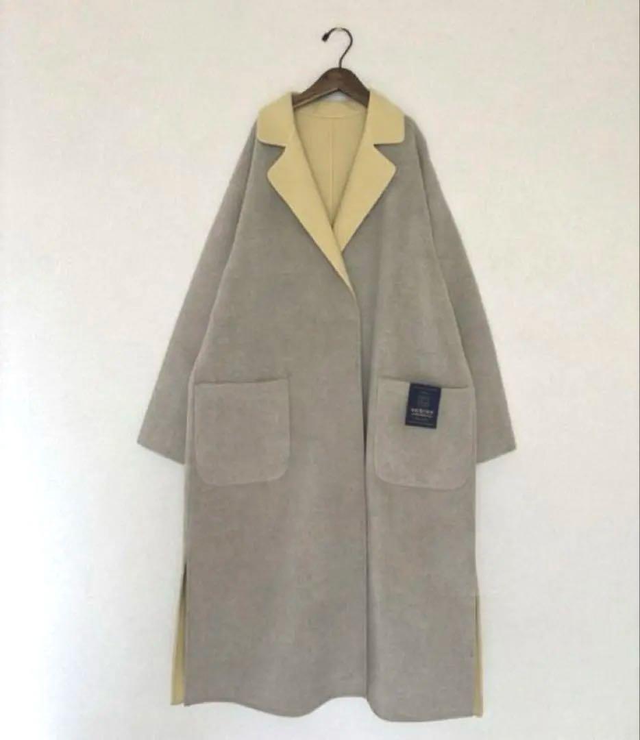 新品タグ付　定価52,800円　配色　バイカラー ロングコート　オーバーサイズ