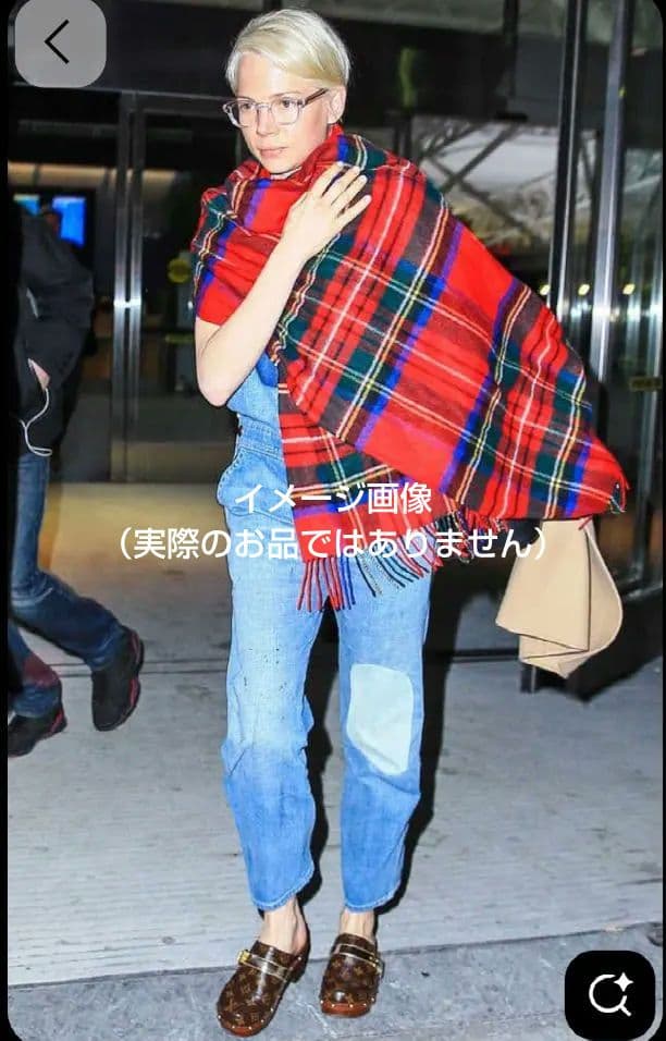 カシミヤ100%　チェック ストール　マフラー　赤　大判