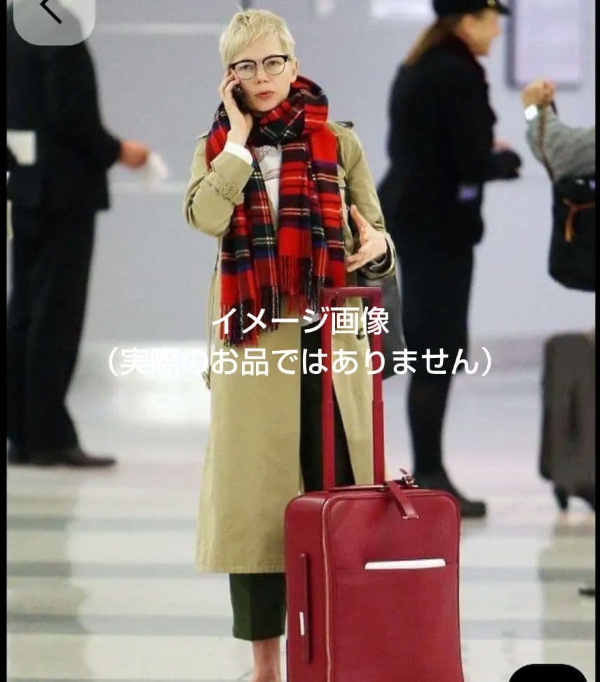 カシミヤ100%　チェック ストール　マフラー　赤　大判