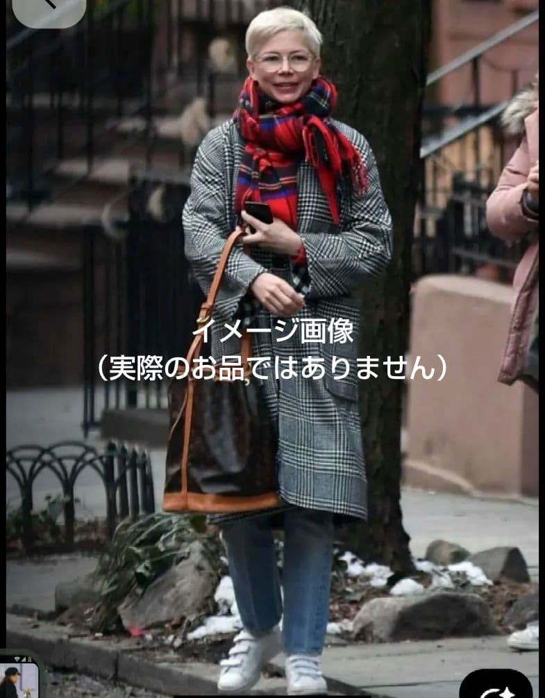 カシミヤ100%　チェック ストール　マフラー　赤　大判