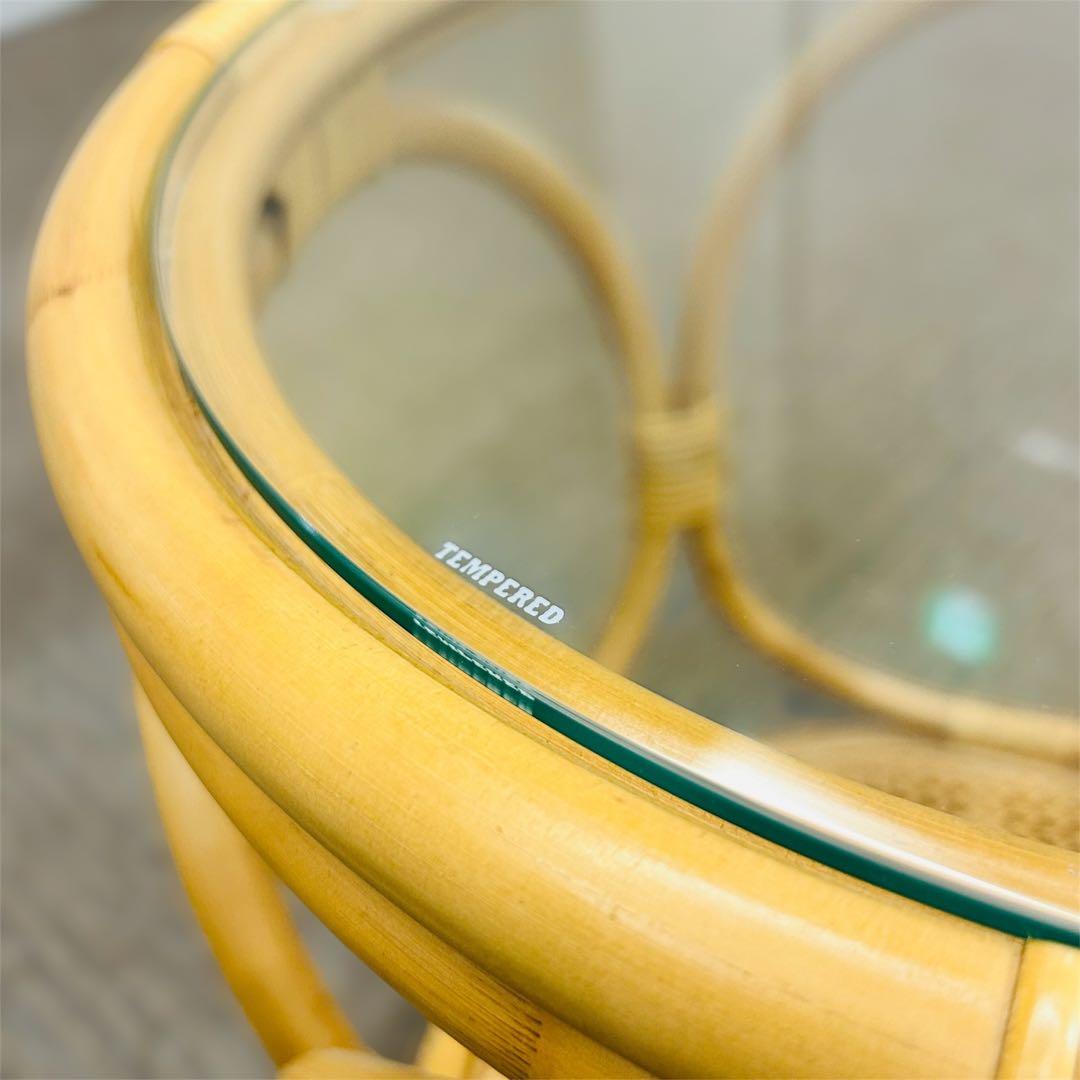 【状態良好】unico WEAVA ウィーバ サイドテーブル ラタン ガラス天板