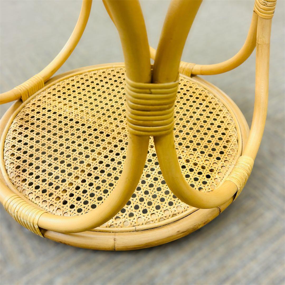 【状態良好】unico WEAVA ウィーバ サイドテーブル ラタン ガラス天板