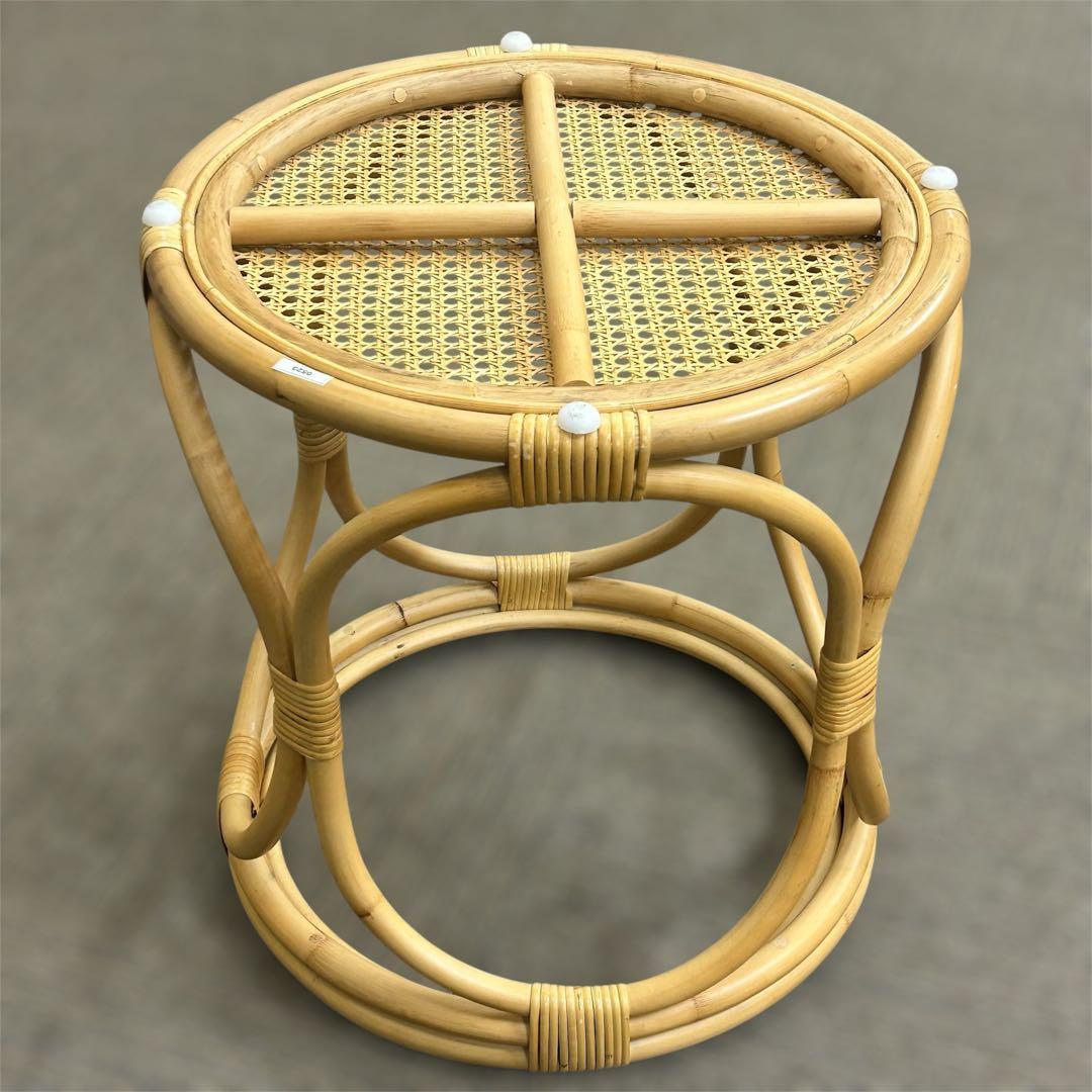 【状態良好】unico WEAVA ウィーバ サイドテーブル ラタン ガラス天板