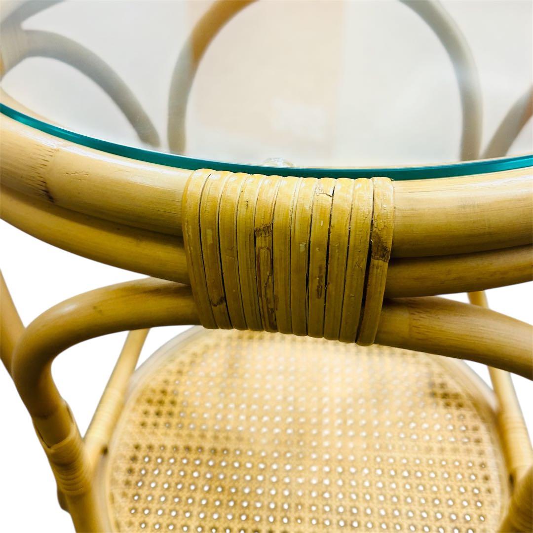 【状態良好】unico WEAVA ウィーバ サイドテーブル ラタン ガラス天板