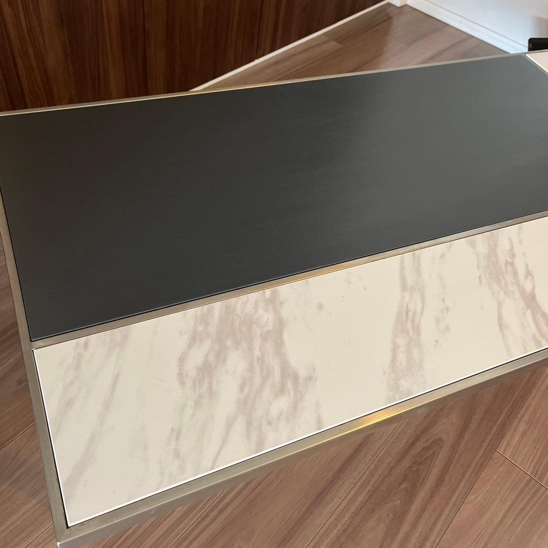 大幅値下げ【美品】大理石風セラミックグレー×塗装ウォルナット　ローテーブル