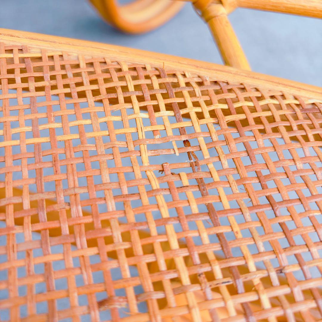 【チワワ様】流線デザイン ラタンガラスローテーブル 藤家具 古民具 昭和レトロ