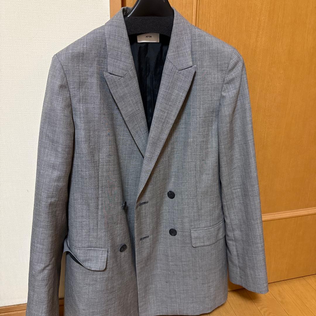 ATON WOOL LINEN SHARKSKIN | ダブルジャケット グレー