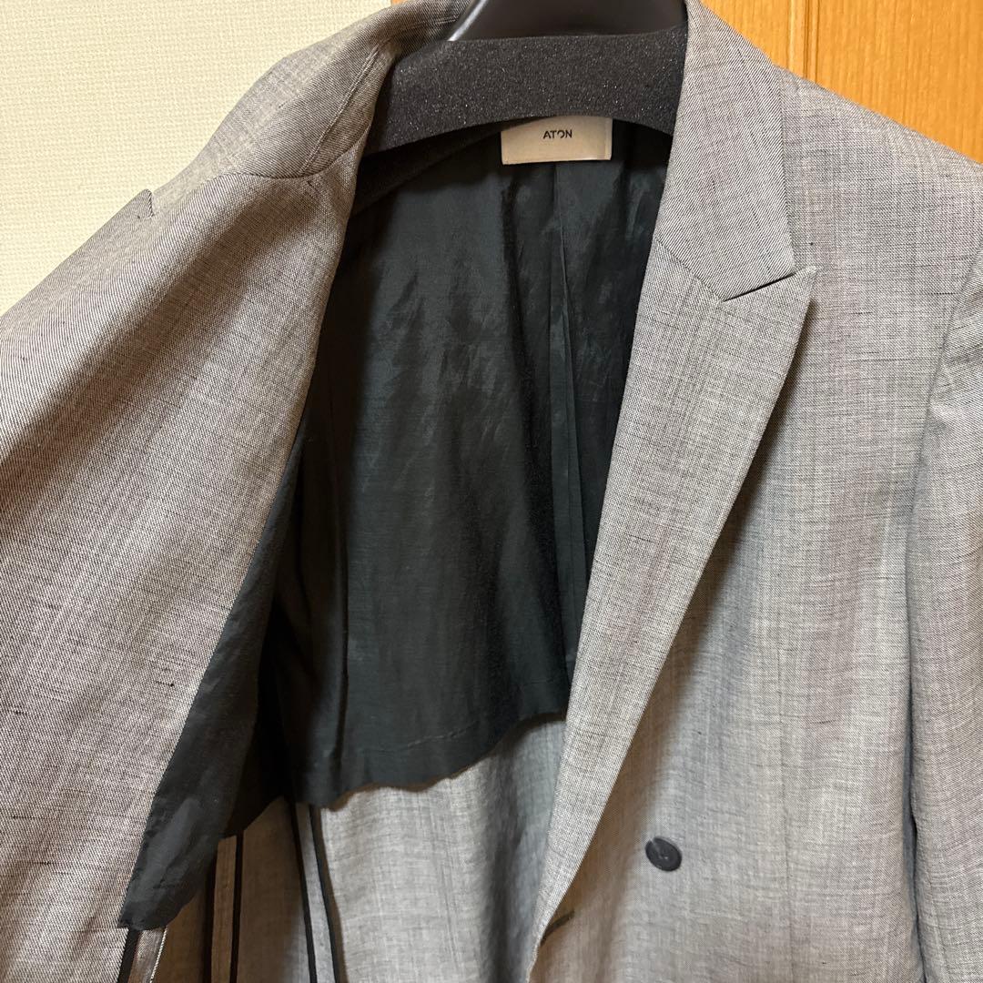 ATON WOOL LINEN SHARKSKIN | ダブルジャケット グレー