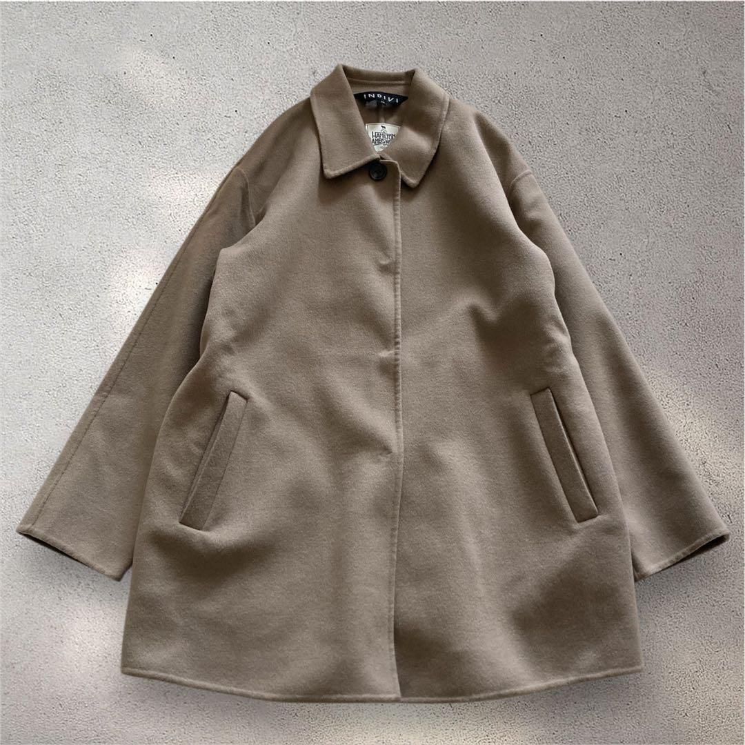 【美品】INDIVI 36 ハミルトンラムズウール ステンカラーリバーコート