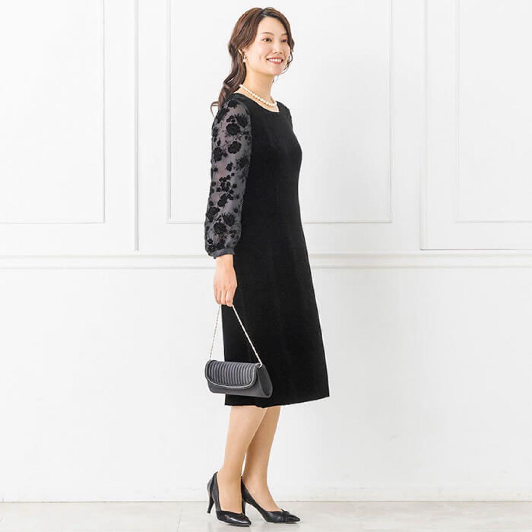 ソワールドルチェ　東京ソワール　SOIR オパール袖のベルベットワンピース