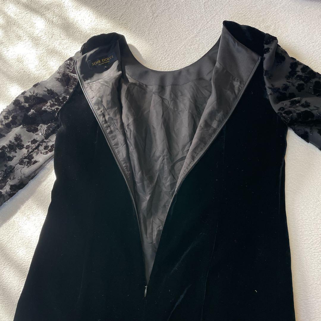 ソワールドルチェ　東京ソワール　SOIR オパール袖のベルベットワンピース