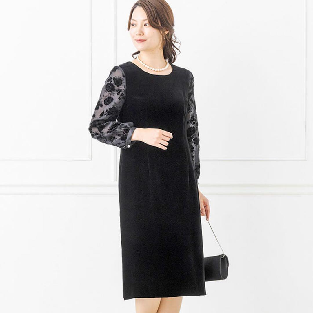 ソワールドルチェ　東京ソワール　SOIR オパール袖のベルベットワンピース