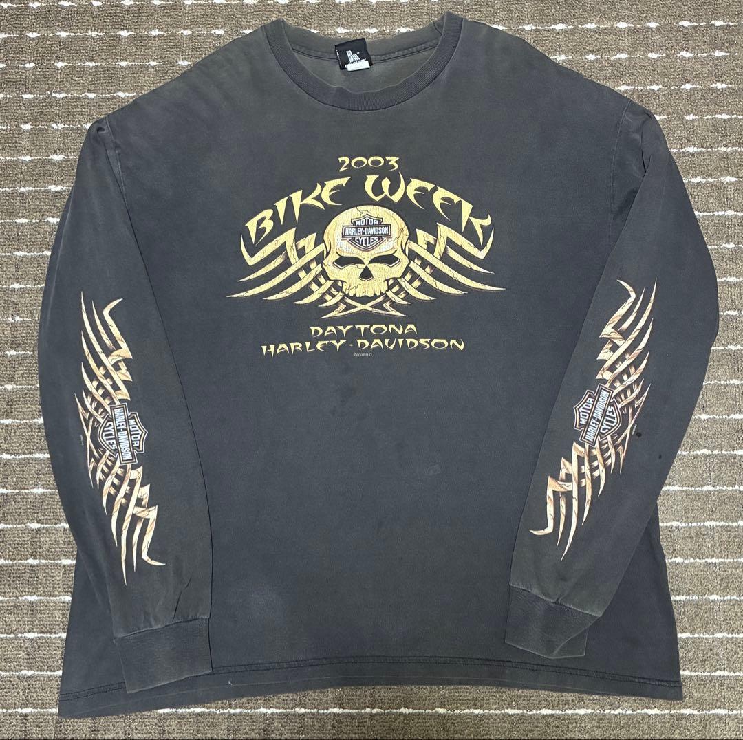 フェード◎ harley davidson ドクロ スカル ロンT アメリカ製