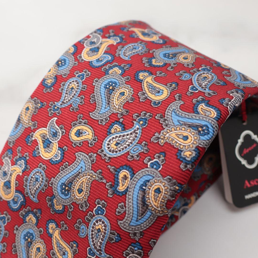 未使用 ASCOT ペイズリー柄 レッド ネクタイとポケットチーフ
