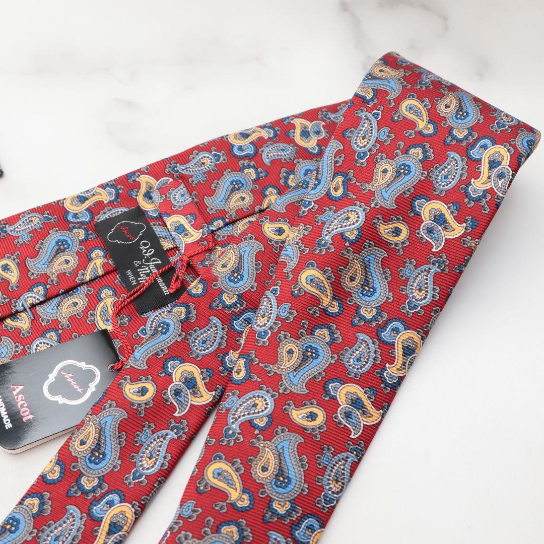 未使用 ASCOT ペイズリー柄 レッド ネクタイとポケットチーフ