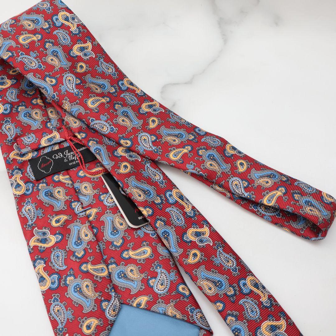 未使用 ASCOT ペイズリー柄 レッド ネクタイとポケットチーフ