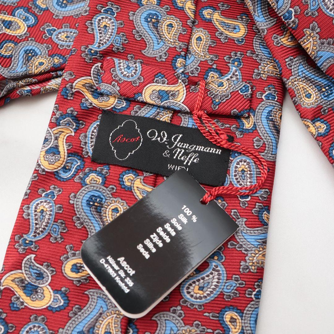 未使用 ASCOT ペイズリー柄 レッド ネクタイとポケットチーフ