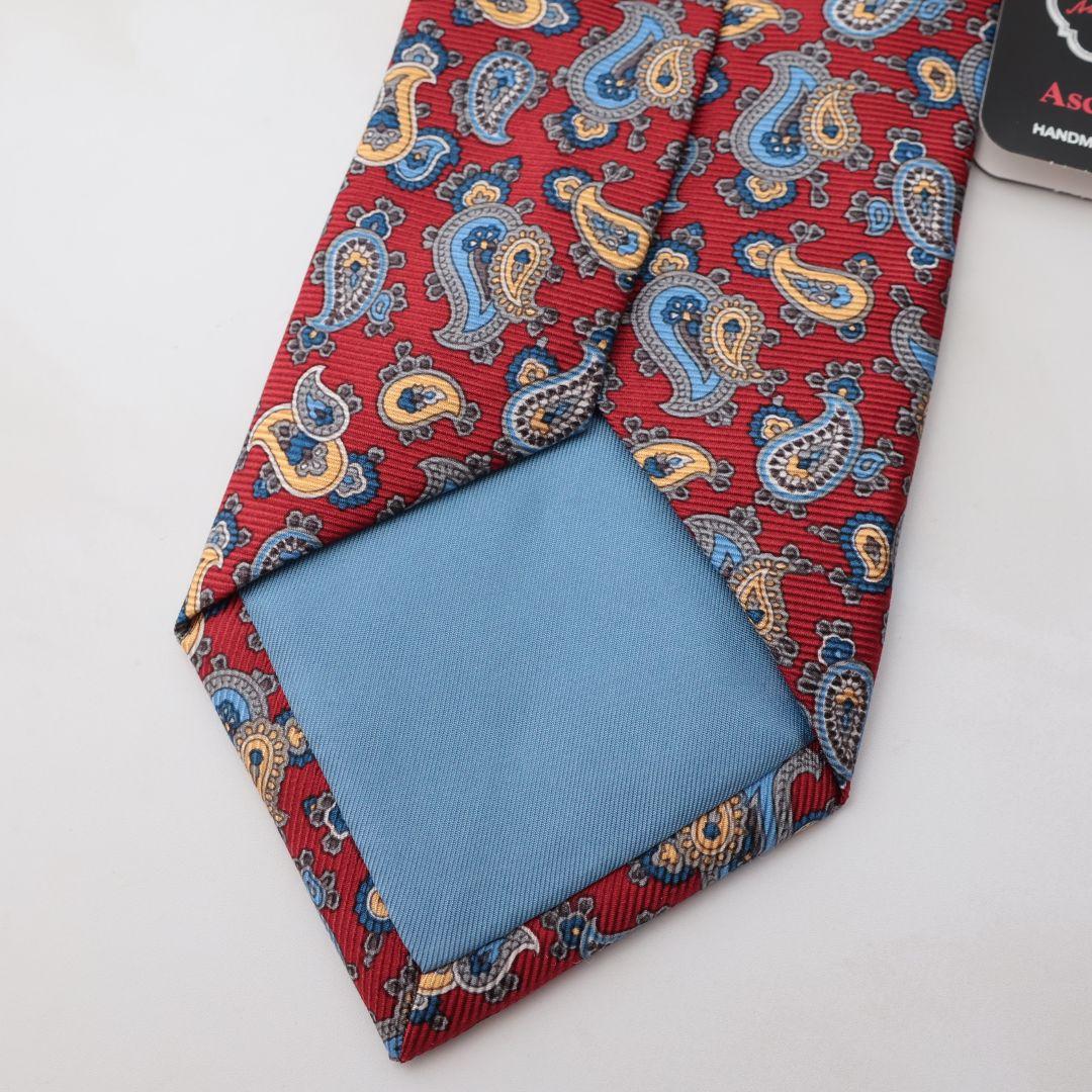 未使用 ASCOT ペイズリー柄 レッド ネクタイとポケットチーフ