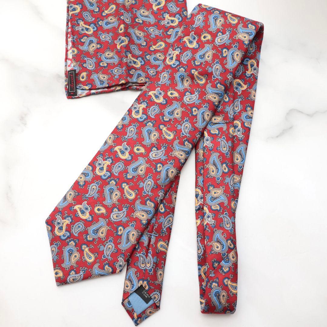 未使用 ASCOT ペイズリー柄 レッド ネクタイとポケットチーフ