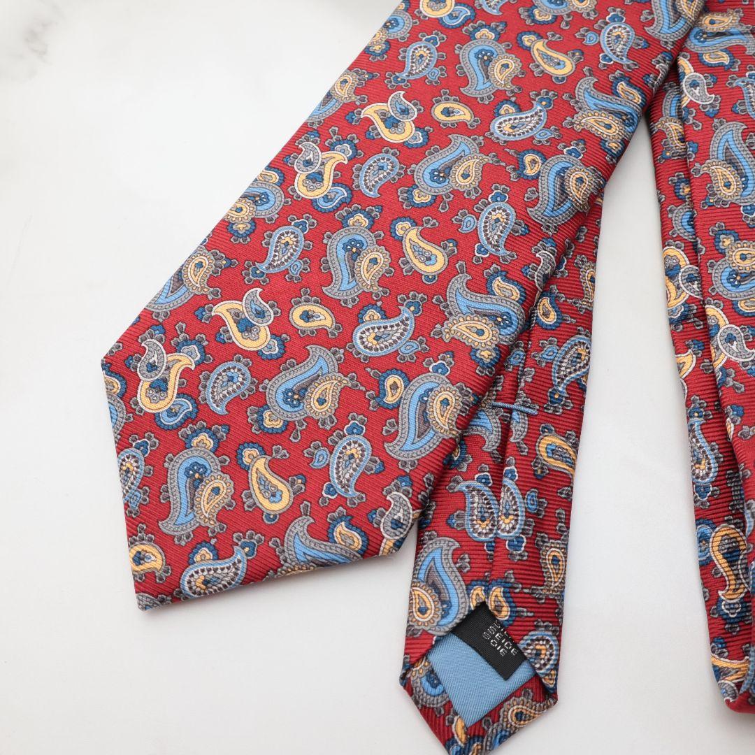 未使用 ASCOT ペイズリー柄 レッド ネクタイとポケットチーフ