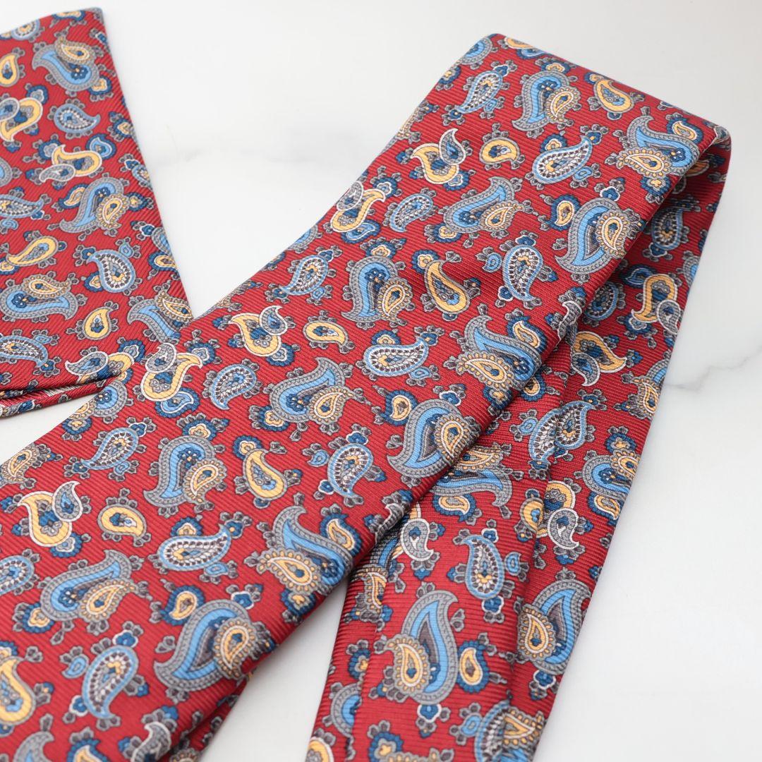 未使用 ASCOT ペイズリー柄 レッド ネクタイとポケットチーフ